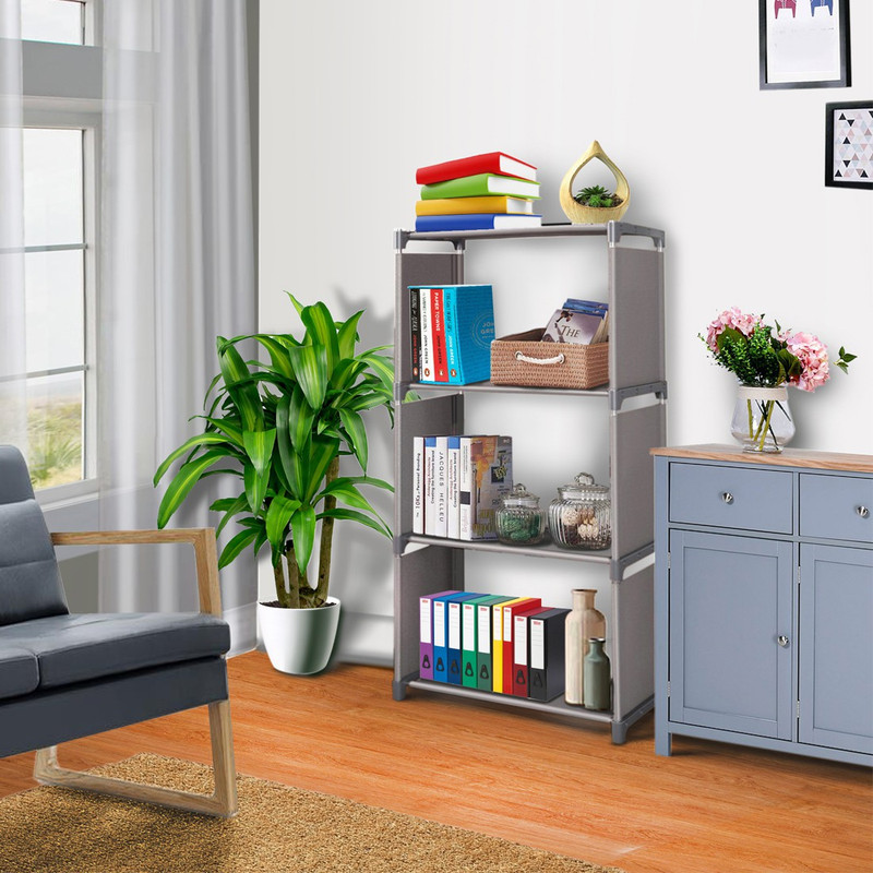 FURIONE 4 LAYER SMART Metal Open Book Shelf(Finish Color - Grey, DIY(Do-It-Yourself))