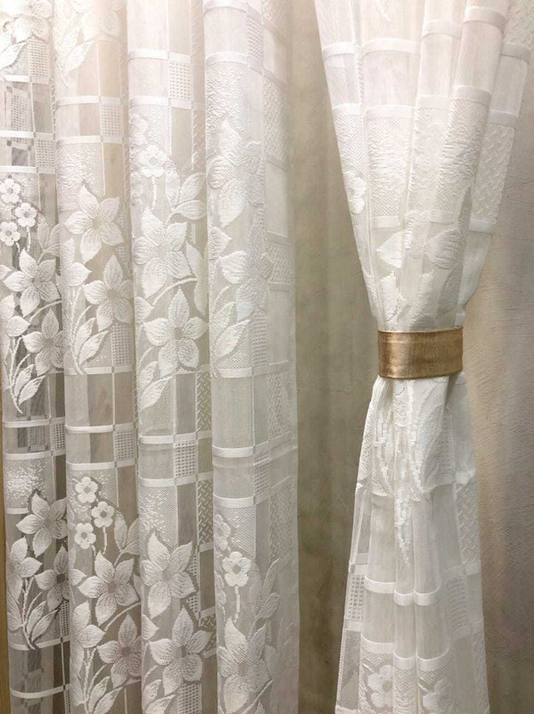 Fabrilia 152 cm (5 ft) Window Net Semi Transparent Curtain (Pack Of 2)(White, Self Design)