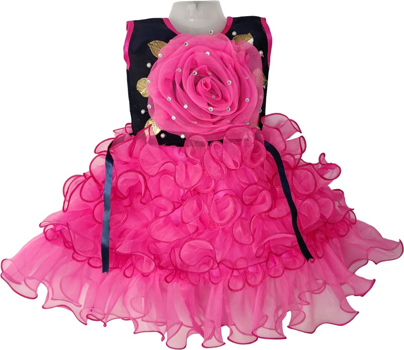 NEW GEN Indi Girls Midi/Knee Length Party Dress(Pink, Sleeveless)