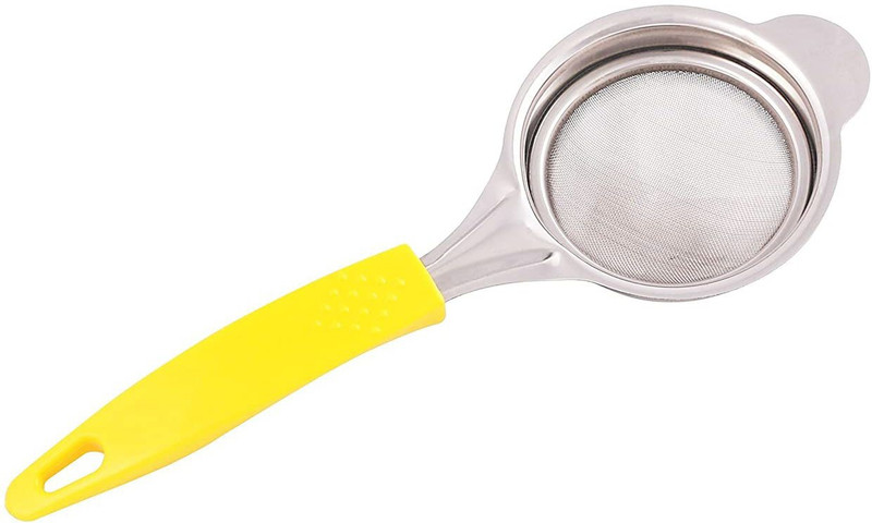 CLASSY TOUCH Fine Mesh Stainless Steel Tea Strainer with Non Slip Handle Ideal Size for Straining Teas and Cocktails or Sifting Flour, Sugar, Spices, and Herbs - 24.5 cm (Yellow-Medium) Tea Strainer(Pack of 1)