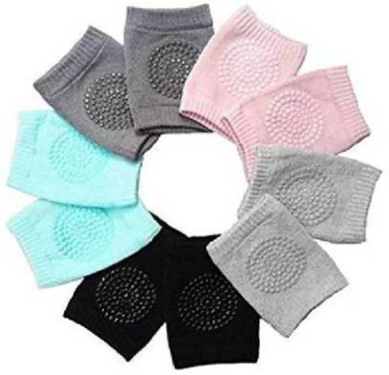 krenz Set of 5 Baby Crawling Knee Pad Non-Slip Knee Pads Point Glue Non-Slip Crawling Socks Black, Grey, Dark Black, Pink, Sky Blue Baby Knee Pads (Plain) Multicolor Baby Knee Pads(plain)