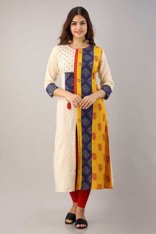JFT Jaipur Fabtex Women Embroidered, Embellished Frontslit Kurta(Multicolor)