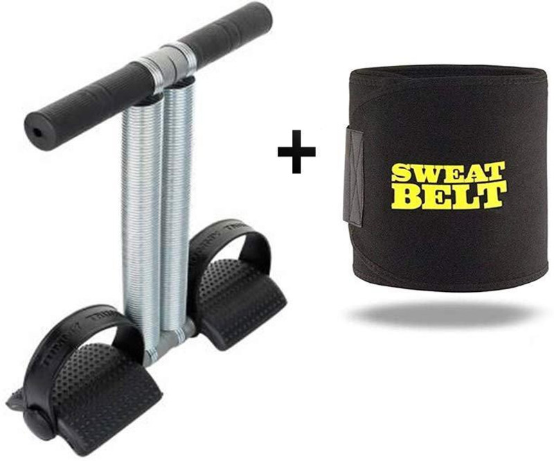 whinsy Tummy Trimmer Combo (Double Spring) with Sweat Belt Free Size Ab Exerciser (Black) Fitness Accessory Kit Kit