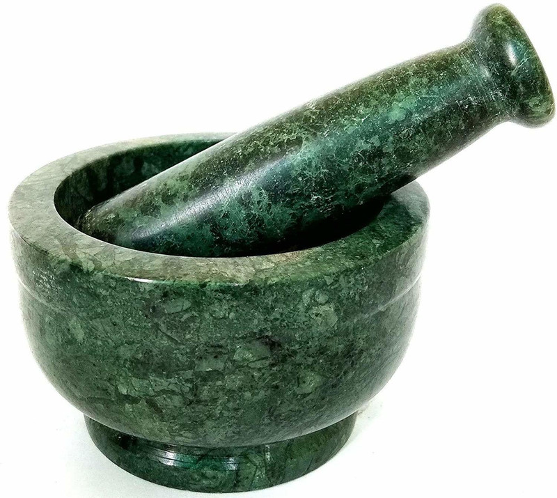 Feelorna Green Marble Round Shape Medicine Herb Crusher/Imam Dasta/Mortar and Pestle Set/Ohkli (4 Inch) Diameter Marble Masher(Pack of 1)