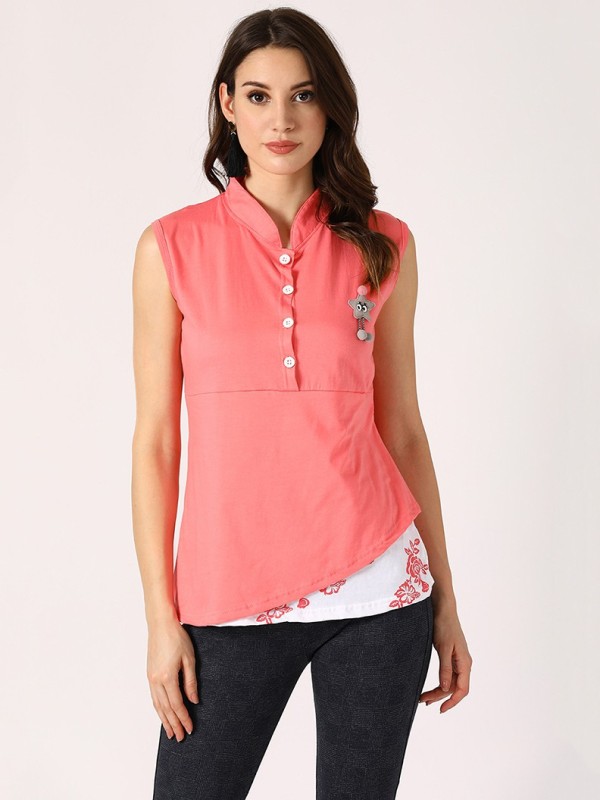 V2 Retail Limited Casual Sleeveless Embellished, Solid Women Pink Top