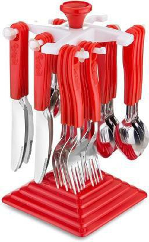 ALL IN ONE Cutlery Set with Stand Made from Stainless Steel Spoon Set 24 pcs with Stand and ABS Plastic Spoon Knife Fork Case Sink Basket Rack Organizer Storage Stand Holder Disposable Plastic, Steel Cutlery Set (Pack of 25) Plastic, Stainless Steel Cutlery Set(Pack of 25)
