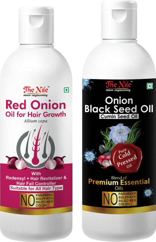 The Nile Red Onion Oil with Redensyl + Hair Revitalizer, Hair Regrowth & Hair Fall Control Hair Oil 100 ML + Onion Black Seed Hair Oil Preventing Hair Loss & Promoting Hair Growth Oil Oil 150 ML (Combo Offer of 2 Bottle) (250 ML) Hair Oil(250 ml)