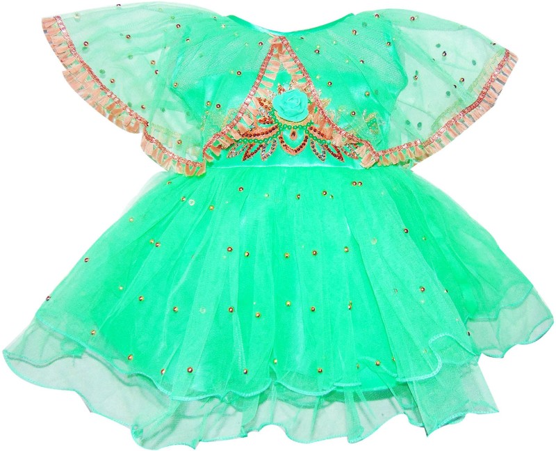 kids fashion hub Girls Midi/Knee Length Festive/Wedding Dress(Green, Half Sleeve)