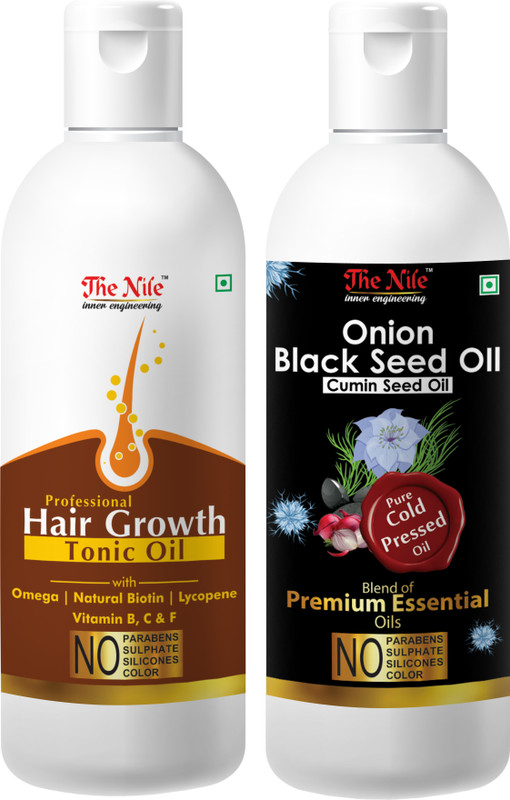 The Nile 100 % Pure and Natural Hair Growth Tonic For Hair Regrowth, Anti Hair Fall 150 ML + Onion Black Seed Hair Oil Preventing Hair Loss & Promoting Hair Growth Oil 200 ML (Combo Offer of 2 Bottle) (350 ML) Hair Oil(350 ml)