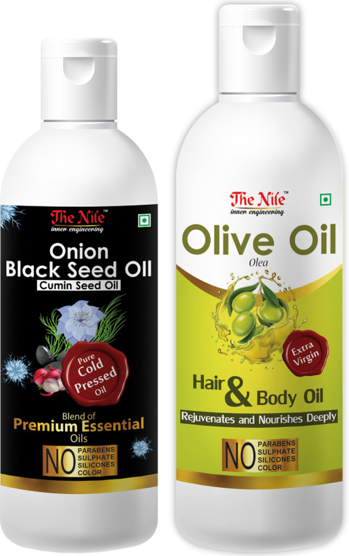 The Nile Onion Black Seed Hair Oil Preventing Hair Loss & Promoting Hair Growth Oil Oil100 ML + 100 % Pure Olive Oil To Support Hair Regrowth and Body, Rejuvenates and Nourishes Deeply 150 ML (Combo Offer of 2 Bottle) (250 ML) Hair Oil(250 ml)