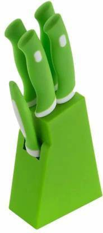 Axtella 6 Pc Steel Knife Set 5-Pieces Knife Stand (Plastic) + 4 Knife + 1 Peeler (Green) (Plastic)