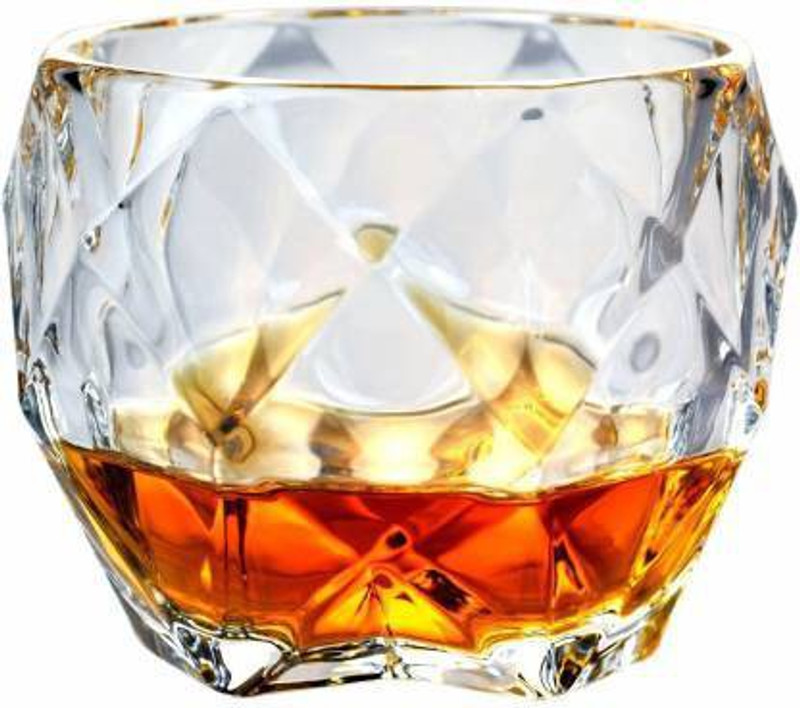 SURYAFASHION (Pack of 2) Diamond Shaped Whiskey Royal Glass Unique Cool Crystal Rocks Whiskey Glasses for Scotch, Bourbon, Vodka, Liquor (310 ml) (Peck of 2) Glass Set Whisky Glass(310 ml, Glass, Clear)