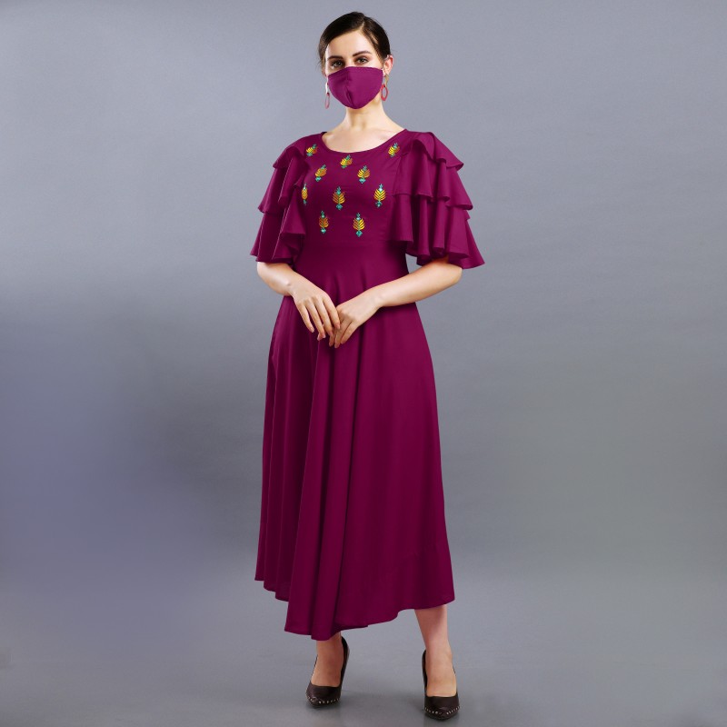 Aaliya Fashion Women Embroidered, Solid Anarkali Kurta(Purple)