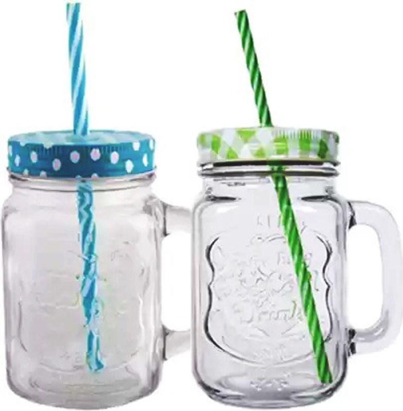 RK ONLINE SALES GLASS MasIon JARPo2 Glass Mug (500 ml, Pack of 2)(TRANSPARENT)