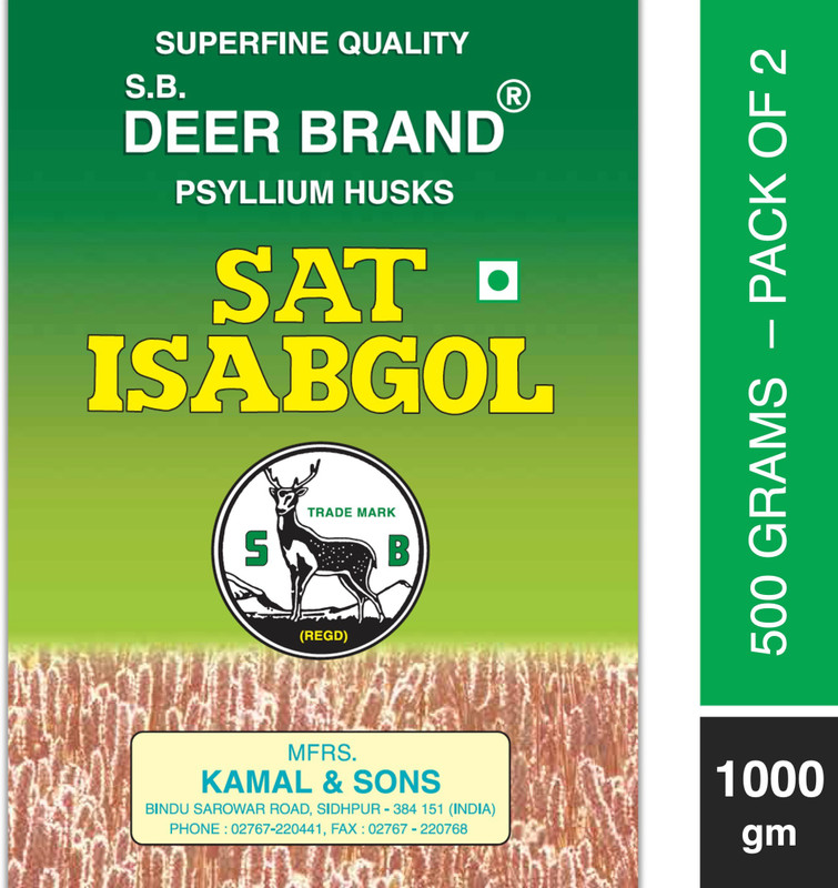 DEER BRAND Sat Isabgol - Pure Psyllium Husk 500GM (Pack of 2)(2 x 500 g)