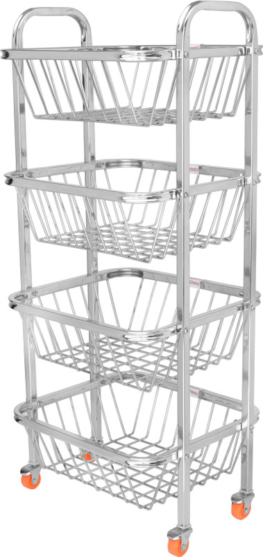 LIMETRO STEEL 4 Layer Stainless Steel Fruit and Vegetable Kitchen Trolley with Wheels Steel Kitchen Trolley(DIY(Do-It-Yourself))