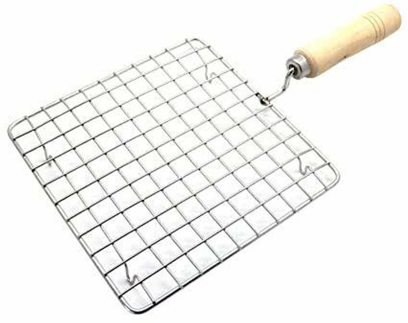 ckone global Roti Jari Roti Roast Grill Papad Roaster Grill Chapati Toast Grill Wooden Handle Material Stainless Steel Wire Roaster - its uses to Roast Roti Papad, Tomato ,Chapati, Toast, Baigan Bharta, and more vegetables, Multipurpose Roasting tool Strong Sturdy handle for better grip Great for ma