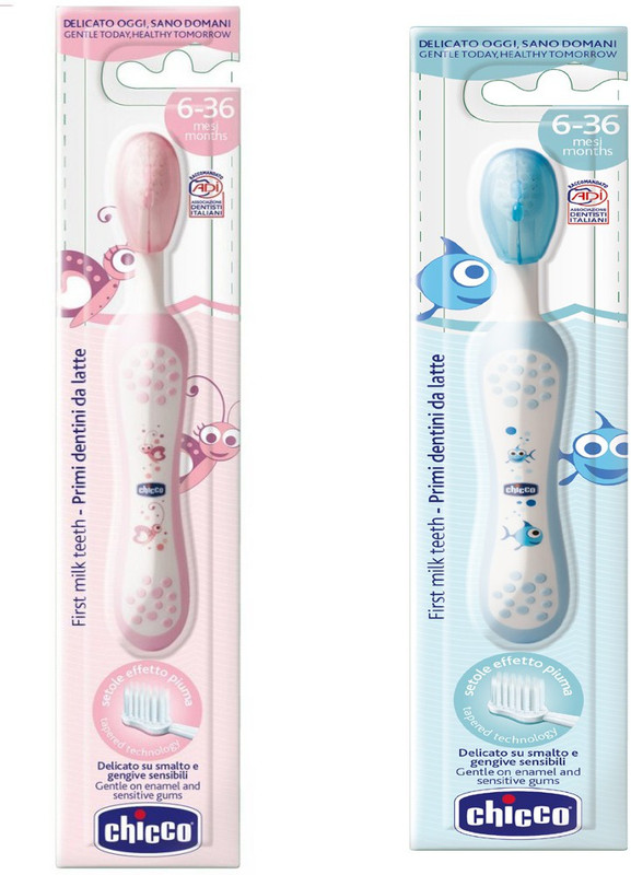 Chicco Toothbrush for milk teeth , Suitable for 6 -36 Month (Pack of 2), blue& pink Ultra Soft Toothbrush(Pack of 2)