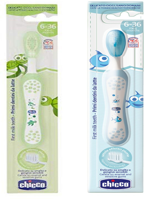 Chicco Ultra Green & Blue Toothbrush, Suitable for 6-36 Months Ultra Soft Toothbrush(Pack of 2)