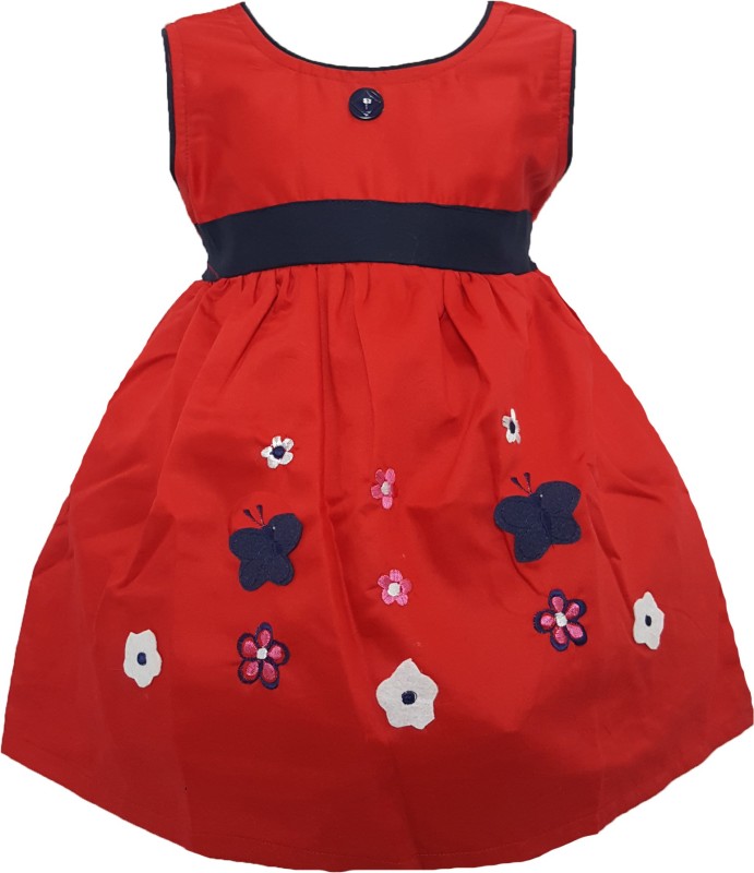 little PANDA Girls Midi/Knee Length Party Dress(Red, Sleeveless)