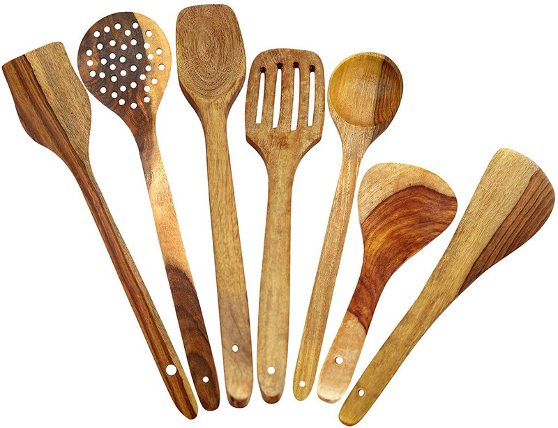 Arumart Wooden Spoons Wooden Spatula(Pack of 7)