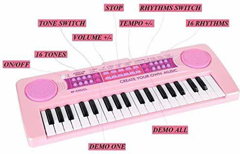 Dherik Tradworld 37 Keys Multi-Function Charging Electronic Kids Piano Keyboard Educational Toy Organ for Kids Toddlers Children with Microphone(Pink)