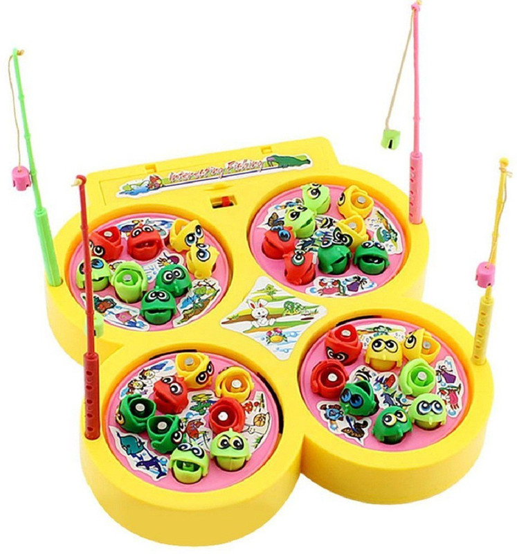 GoBaby Fish Catching Game with Sound, Fishing Game for Kids, Include 32 Pieces Fishes and 4 Fishing Rod(Yellow)