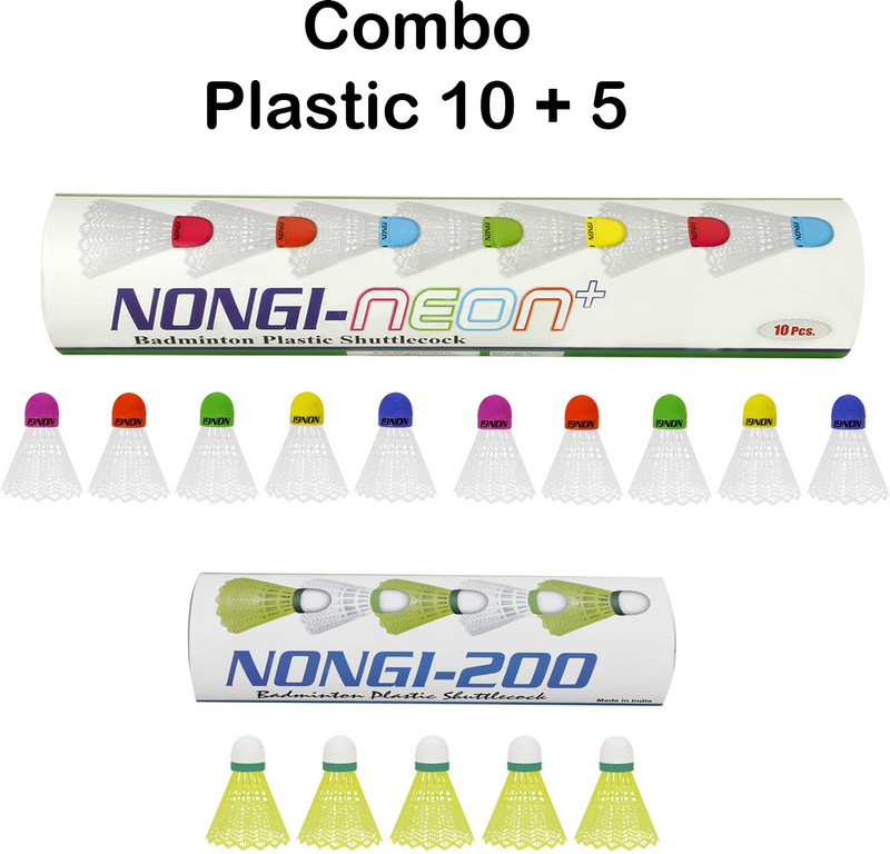 Nongi PRO combo Plastic Shuttle  - White, Yellow(Medium, 77, Pack of 10)