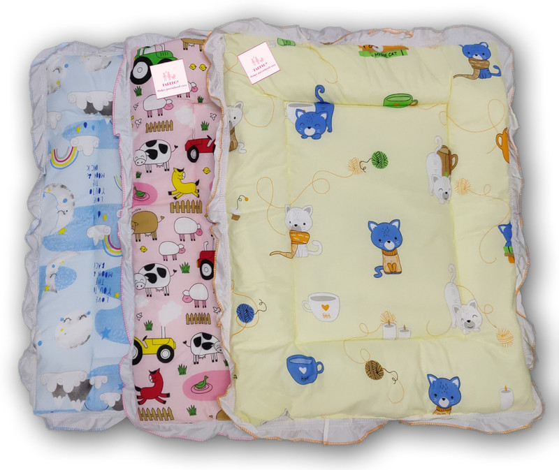 Fareto New Born Baby Combo Of 3 Cotton Baby Bed | Godari Lacy Bed | Mattress (0-1 Years)(Multicolor)