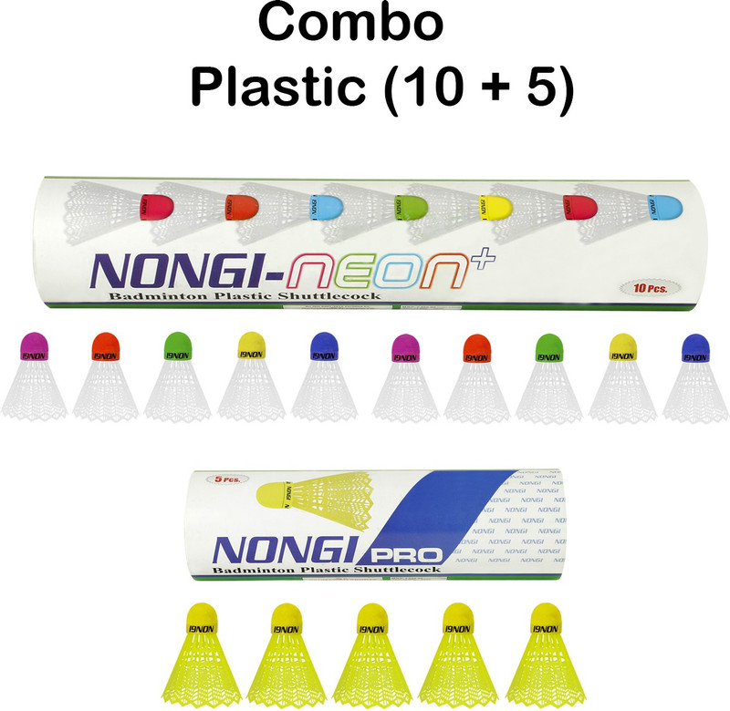 Nongi N10_(PRO__NEON) Plastic Shuttle - Multicolor, Yellow(Medium, 77, Pack of 15)