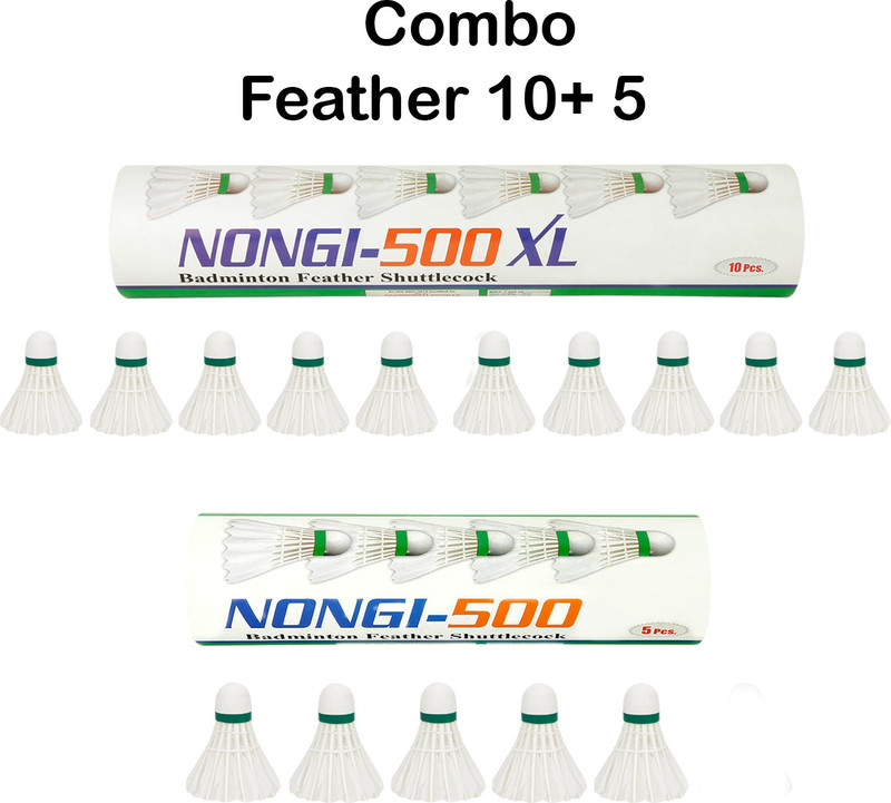 Nongi 500 XL Feather Shuttle - White(Medium Slow, 76, Pack of 10)