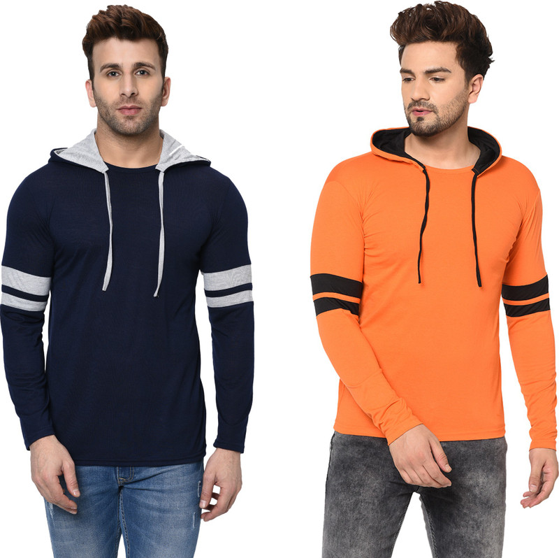Jangoboy Striped Men Hooded Neck Multicolor T-Shirt(Pack of 2) Jangoboy Striped Men Hooded Neck Multicolor T-Shirt(Pack of 2)