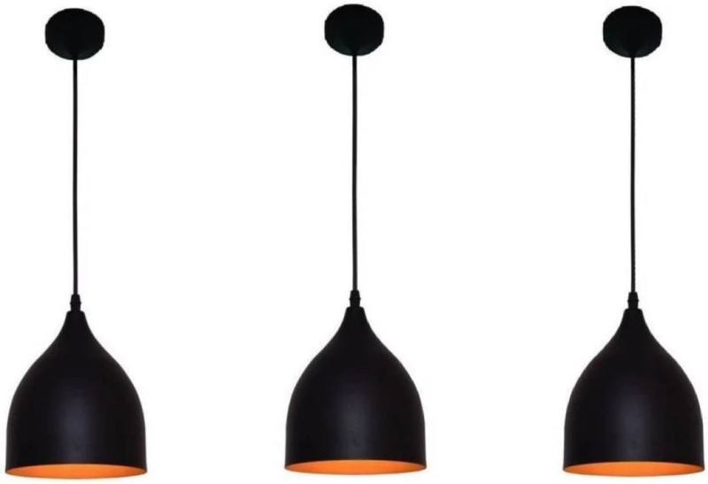 KRYSTALS Single Head Vintage Black aluminium Light Industrial Retro Country,Dining Hall Restaurant Cafe Bar Lighting Pack of 3 Pcs (Without bulbs) Pendant Lamp Ceiling Lamp(Black)