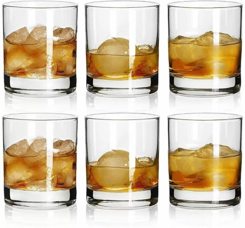 TAGROCK (Pack of 6) Rock Style Old Fashioned Whiskey Glasses for Camping/Party Glass Set Whisky Glass(290 ml, Glass, Clear)