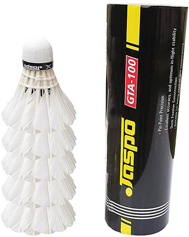 Jaspo GTA-100 Feather Shuttlecocks (Pack of 5) Shuttle Feather Shuttle  - White(Medium, 77, Pack of 5)
