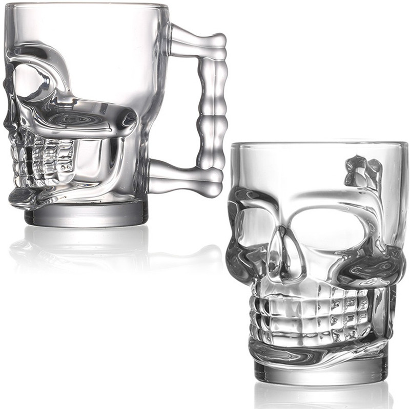 Crystalarc (Pack of 2) Crystal Skull Designed Jumbo Transparent Beer Soda Lime Water Juice Mug Drinking Glass 520ml With Handle Set of 2 Glass Set Beer Glass(520 ml, Glass, Clear)