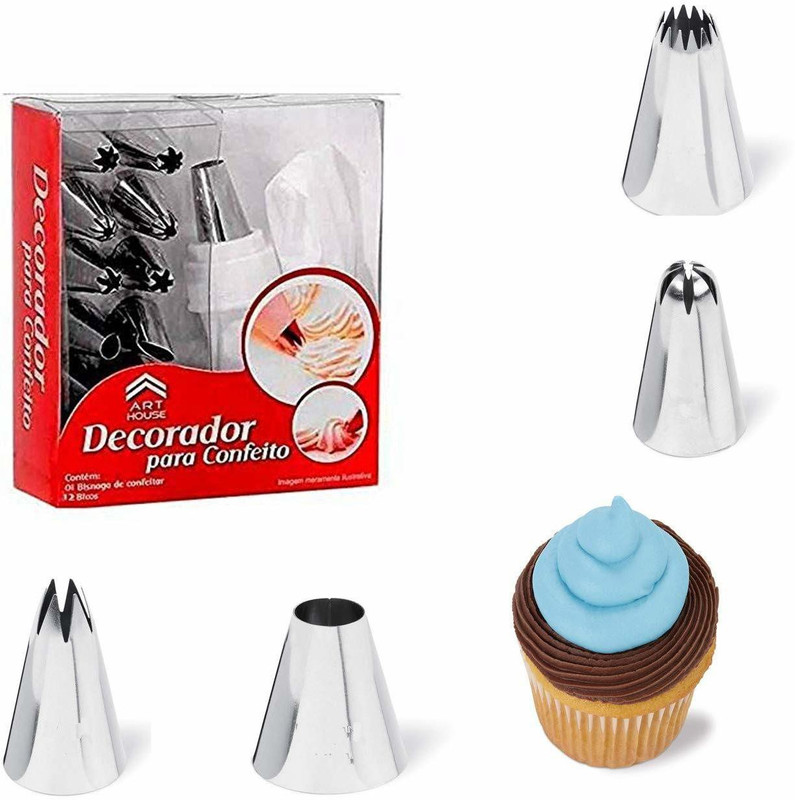 WHITE POPCORN 12 Pieces Cake Decorating Set Frosting Icing Piping Bag Tips Reusable and washable with steel nozzle. Stainless Steel Round Icing Nozzle(Multicolor Pack of 1)