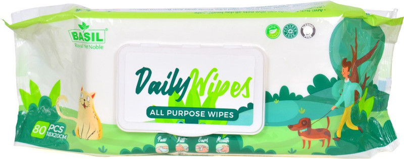 BASIL Daily Wipes for Pet-Pack of 1 Pet Ear Eye Wipes(Pack of 80)