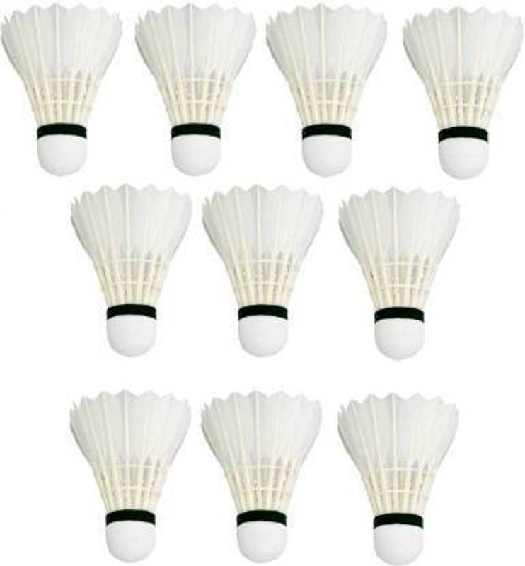 Shashi Enterprises Badminton Feather Shuttle For Practice Feather Shuttle - White(Medium, 77, Pack of 10)