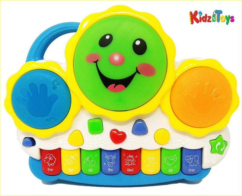 Kidz N Toys Drum Piano Keyboard Musical Toys With Flashing Lights, Animal Sounds & Songs - Battery Operated Kids Toys(Multicolor)