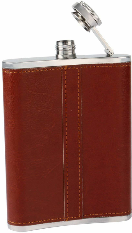 Flipco Leather Wrapped Stainless Steel Liquor Flask or Wine Stainless Steel Hip Flask(250 ml)