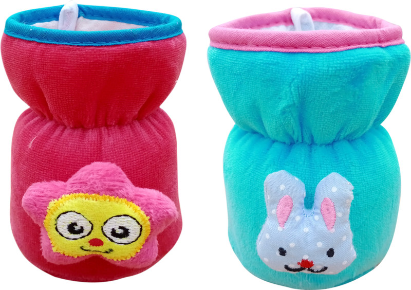 The Little Lookers Bottle Cover for Feeders Soft Plush Stretchable Baby Feeding Bottle Cover with Easy to Hold Strap | Suitable for 60ml (Pack of 2)(Pink, Blue)