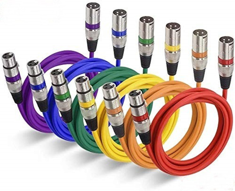 KEKROWN XLR Cable (Pack of 6 Colors) XLR Male to XLR Female for Microphone/Speaker/Mixers/Stage Lights etc (5 Meter) Double Angled XLR Patch Cable(5 m in Length)