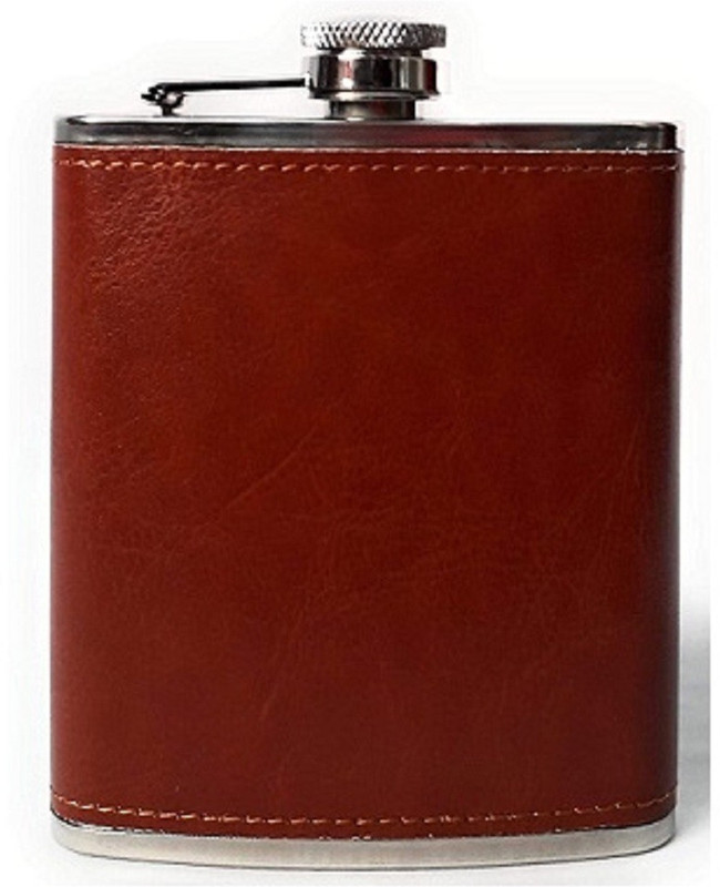 Protos India.Net 8oz Brown Leather Hip Flask Stainless Steel Hip Flask(236 ml)