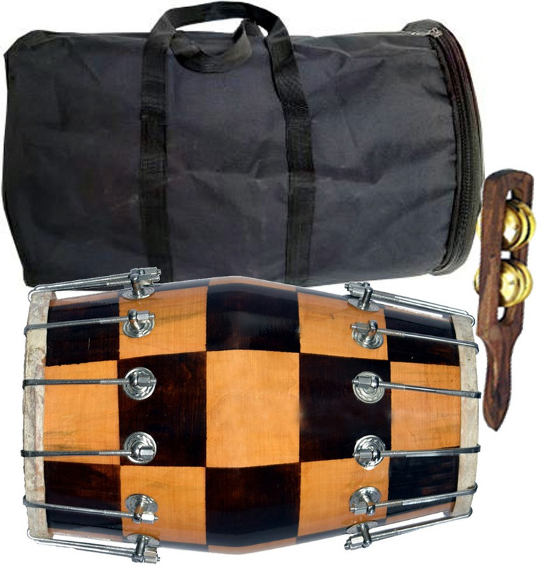 NSR Professional Best Quality Dholak Check Design WITH BAG & KARTAL Nut & Bolts Dholak(Multicolor)