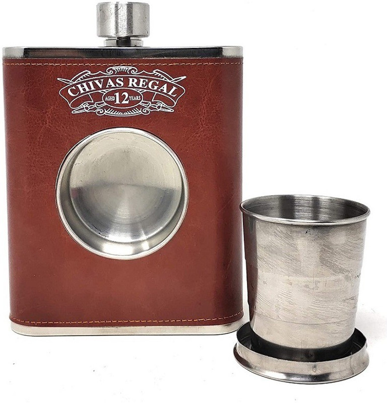 Protos India.Net Brown Leatherite Hip Flask Hidden Folding Glass Hip Flask(532 ml)