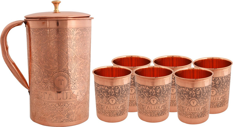 TALUKA T-CSTJWCG6PC Jug Glass Set(Cooper, Embossed Design)