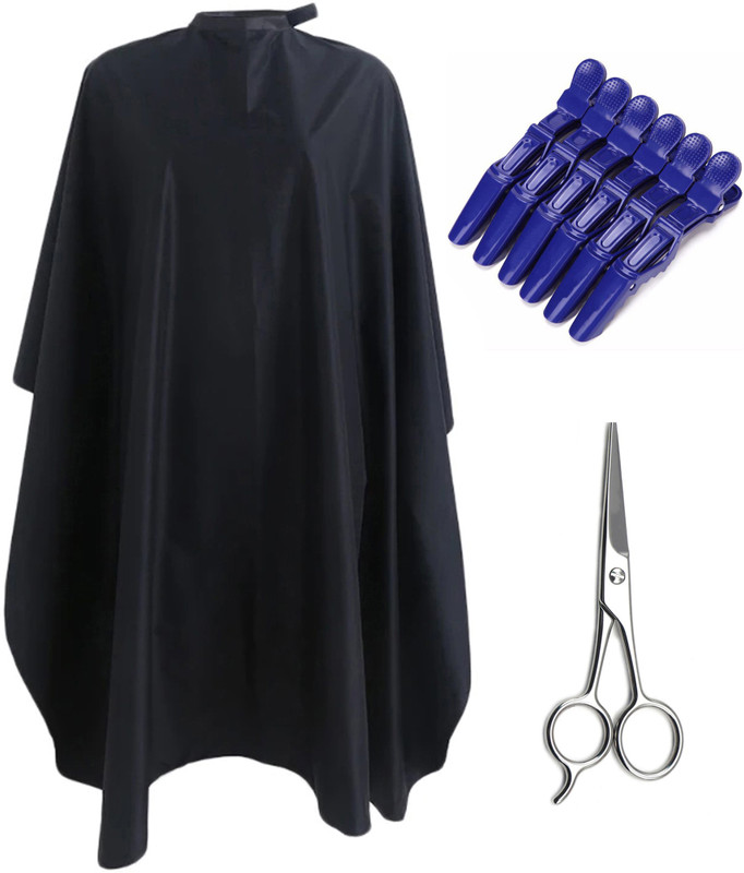 shri kanth art Combo Of Hair Cutting Apron Cape (White), Hair Clip (Blue), and Scissors Set of 14(14 Items in the set)