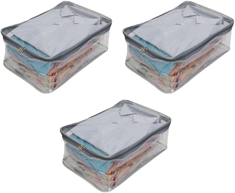 AA COLLECTION Garment cover Pack of 3 pieces High Quality Travelling Bag Large Transparent Mens Shirt Trouser Cover Petticoat Bag Organizer Bag vanity(Transparent, Grey)