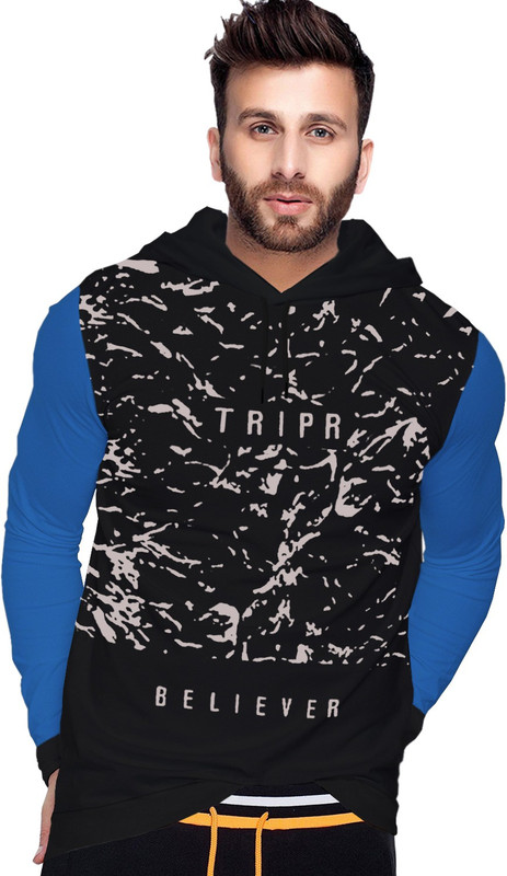 Tripr Printed Men Hooded Neck Black, Light Blue T-Shirt Tripr Printed Men Hooded Neck Black, Light Blue T-Shirt